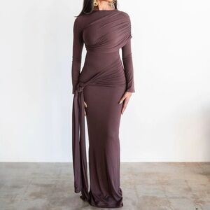 Chic Long Sleeve Brown Dress